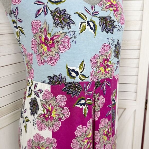 J. Jill Floral Colorblock Knit Sleeveless Shift Dress Blue Pink Petite XS - Picture 7 of 13